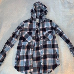 Flannel or button down shirt with hood